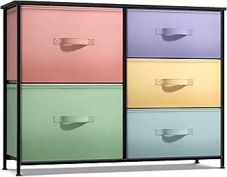 Sorbus Kids Dresser with 5 Drawers - Storage Chest Organizer Unit with Steel Frame, Wood Top & Handles, Tie-dye Fabric Bins for Clothes - Wide Furniture for Bedroom Hallway Kids Room Nursery & Closet