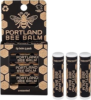 Portland Bee Balm All Natural Handmade Beeswax Based Lip Balm, Unscented 3 Count