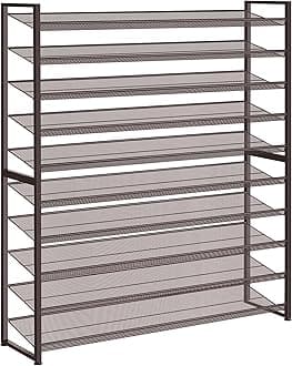 Shoe Rack, Long Shoe Organizer,Max Holds 62 Pairs,10 Tier Metal Shoe Storage Shelf,5-Tier Stackable Shoes Organizer for Garage, Entryway,Bronze