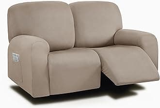 ULTICOR Reclining Loveseat Slipcover, 48" - 65" L, 6-Piece Yarn Dyed Sofa Covers, 2 Seat Recliner Cover, Thick, Soft, Washable (Taupe)