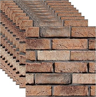 3D Wall Panels Peel and Stick - 10 Pack Brick Textured PVC Panels, Waterproof Self-Adhesive Wall Tiles for Accent Walls, Kitchen, Bathroom, Bedroom & Office Decor (Large Brown Brick)