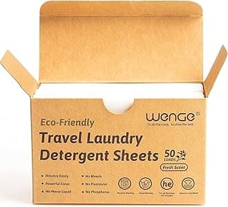 Wenge Travel Laundry Sheets Detergent Eco Friendly - Clear Plastic-Free - Biodegradable Hypoallergenic Liquid Less Washing Sheets for Home Dorm Travel Camping, Hand Washing Clean No Mess Fresh Scent