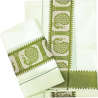 Women's Kerala Traditional Cotton Set Mundu with Self Jacquard Work 2.80&2.00 Mtr