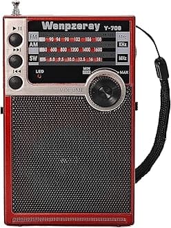 Wenpzeray Y-706 Portable Pocket Radio AM FM SW Band Compact Receiver Battery Operated Transistor with Good Loud Sound Speaker Support USB/TF Card Play Headphone Jack for Indoor Outdoor Emergency (Red)