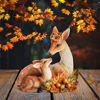 Garden Deer Statue Fall Animals Decor Resin Harvest Mother and Baby Deer Acorn with Maple Leaves Figurines Autumn Thanksgiving Indoor Outdoor Decorations Patio Yard Lawn Ornaments