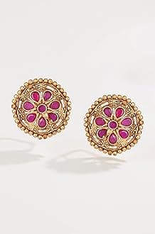 Fashion Jewellery Stud Earrings for Girls and Women Gold Plated Incredible Flower Designer Ruby Crystals Adorned Matte Finish Stud Earrings/Ear Tops for Girls and Women-AD-116/714-IGRB ER
