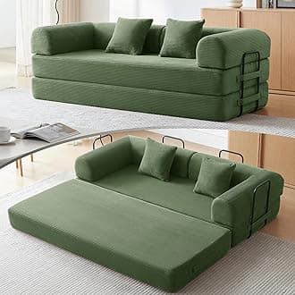 Convertible Floor Sofa Bed with Fixed-Shape Frame, King Size Floor Sleeper 5-in-1 DIY Combination Modular Sofa, Modular Chenille Folding Mattress Couch for Living Room Bedroom Playroom (Green)