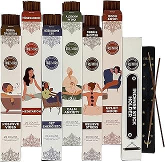Aromatherapy Incense Sticks - Total 120 Insence-Sticks (20 Insense x 6 Inscents) - Inciensos Aromaticos para La Casa Aroma Incents for Positive Vibes Meditation Stress Relief + Incense Holder