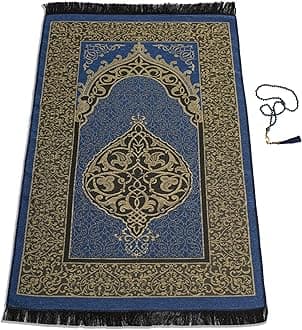 Muslim Prayer Rug with Islam Prayer Beads - Travel Prayer Mat, Islamic Gifts for Women, Portable Prayer Matt Islam, Islamic Prayer Rug Islam Men Women, Praying Mat for Muslim Gifts, Navy