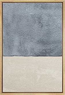 Framed Canvas Print Wall Art Mid-Century Watercolor Blue Gray Color Block Abstract Shapes Illustrations Modern Art Decorative Relax/Calm for Living Room, Bedroom, Office - 24"x36" Natural