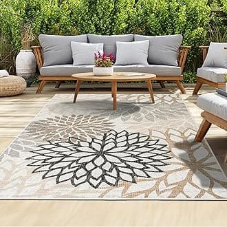 homeart Outdoor Rug - Easy-Clean, Durable, Stain-Resistant, Weather & UV Resistant Indoor & Outdoor Rugs for Porch, Deck, Balcony, Garden, Picnic and Patio | Bellis Black, Beige - 140x200cm