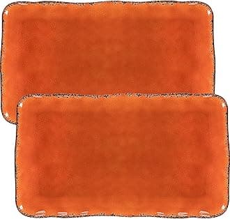 Serving Tray Melamine 17" x 10" Platters for Serving Food, BPA Free Rectangle Serving Platter/Trays Set for Fruit, Appetizer, Dessert, Home and Party Use, Set of 2, Orange