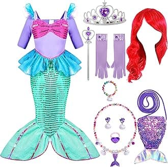 Spooktacular Creations Halloween Little Mermaid Costume for Girls, Sequin Mermaid Dress Set, Light Purple Princess Dress for Toddler Dress-Up, Cosplay Party (Small, 5-7 yrs)