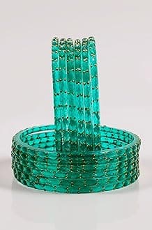 Shree Kreeti Raindrop Glass Bangles with Golden Beads for Women and Girls Pack of 12 Wedding, Baby Shower Bangles