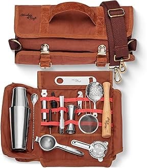 Travel Bartender Kit Bag | Professional 17-Piece Bar Tool Set with Stylish Portable Bar Bag and Shoulder Strap for Easy Carry and Storage | Best Travel Bar Set for Home Cocktail Making, Work, Parties