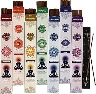 Chakra Incense Sticks - Total 120 Insence-Sticks (20 Insense x 6 Incents) - Incienso Incents-Sticks for 7 Chakra Meditation Muladhara Sacral Manipura Heart Throat Crown Ajna + Incense Holder