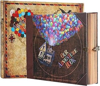 Scrapbook Photo Album,Our Adventure Book, Embossed Words Hard Cover Movie Up Travel Scrapbook for Anniversary, Wedding, Travelling, Baby Shower, etc (Adventurebook Ball)