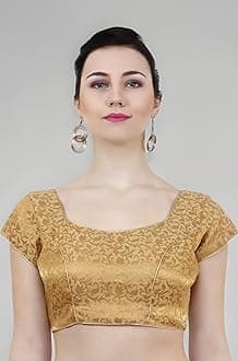 ND & R Women's Readymade, Banarasi Brocade (Chanderi) Short Sleeve Ladies Blouse, Choli for Saree, Ready to Wear.