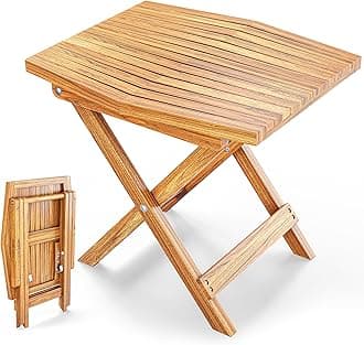 Melino Wooden Folding Outdoor Side Table 18x16x16 in, FSC Certified Acacia Wood Weatherproof Small Table for Patio, Porch, Pool, Backyard, Garden, Balcony & Deck - Natural