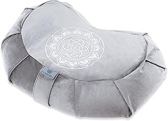 Florensi Meditation Cushion - Comfortable Floor Pillow - Traditional Crescent Meditation Pillow with Beautiful Velvet Cover - Large Floor Cushion Seating for Adults - Premium Yoga Buckwheat Bolster