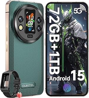 OUKITEL WP200 Pro 5G Sim-Free Smartphone Body 72GB RAM +1TB Tough Smartphone 120Hz Refresh Rate Waterproof Dustproof Shockproof Sim-Free 8580mAh Battery 108MP Camera, 6.7-Inch AMOLED Large Screen 5G
