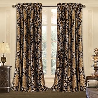 Loom and Mill Luxury Black Damask Curtains for Bedroom, Textured Lined Jacquard Curtains 2 Panels with Tiebacks, Window Curtain for Living Room Banquet Halloween Decor, Rod Pocket(52”x 108”, 2 Panels)