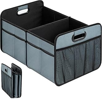 Simple Deluxe Car Trunk Organizer, 2 Compartments Collapsible Trunk Storage, Anti-slip Design, Made of Waterproof 600D Oxford Polyester, Suitable for SUV, Truck, Standard Size, Grey-Green