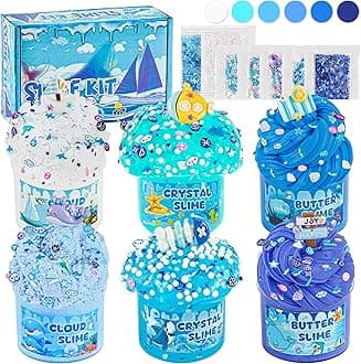 - 6 Pack Slimes, Blue Slime Kit, Butter Cloud Slime for Boys Girls Ages 8-12,Toys for Girls and Boys, Slime Party Favors Goodie Bag Stuffers, 4 5 6 7 8 9 10 Year Old Girl Birthday Gift Cute Stuff