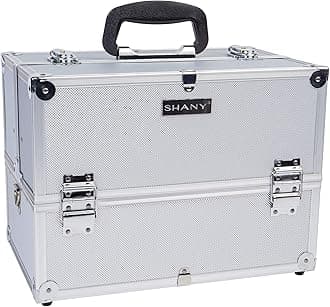 Shany Silver Aluminum Pro Makeup Case with Shoulder Strap and Locks
