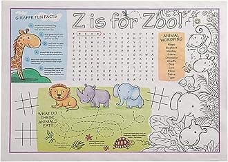 Disposable Paper Placemats – Premium, 50 Pack of Kids Zoo Scalloped Edge Placemats, Perfect Size 10x 14