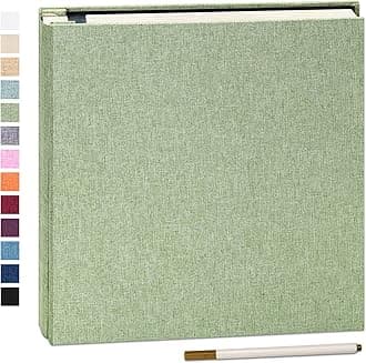 Adhesive Photo Album 28x27cm with 40 Pages Fits 10 x 15 cm Linen Cover Scrapbooking DIY Photo Album with A Metallic Pen Save Baby Growth Wedding Travel Grassgreen