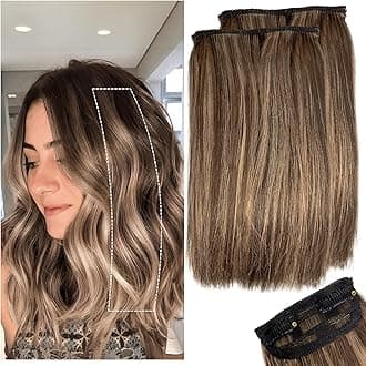 2 Pcs Short Hair Extensions, Clip in Extensions Human Hair for Women Adding Volume 10 Inch Medium Brown and Honey Blonde