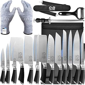 Kitchen Knife Set with Magnetic Knife Block,Cutting Board,Scissors,Honing Steel,Professional Knife Block Set,High Carbon Steel Blade,Meat Cleaver,Full Tang,Wood Handle