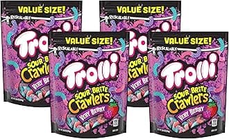 Trolli Sour Brite Crawlers, Very Berry, Sour Gummy Worms, 28.8 Ounce Resealable Bag (Pack of 4)