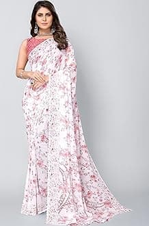 Yashika Women's Trendy Printed Georgette Red Color Saree with Blouse Material