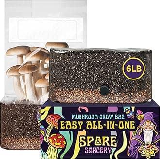 SPORE SORCERY 6 LB All-in-One Mushroom Grow Bag: Up to 48oz of Mushrooms! Nutrient-Enhanced, Injection Port, Just Add Your Own Spores & Grow Like Magic (6 LB Bag)