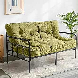 MAXYOYO 6" Futon Mattress Queen Size, Tufted Futons Sofa Couch Bed with Twisted Rope Design Edging, Thick Corded Fabric Floor Mattress for Adults, Shredded Foam Filling (Frame Not Included), Green