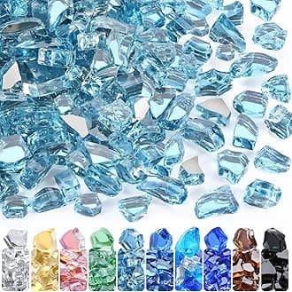 GasSaf 1/2 Inch Fire Glass Reflective Tempered Fireglass Cut Crushed FireGlass for Fire Pit, Fireplace, Replaces Existing Gas Logs & Lava Rocks (20 Pound)(Caribbean Blue Reflective).