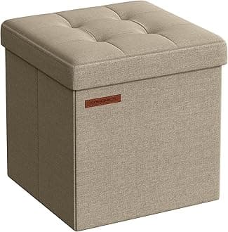 Storage Ottoman, Foldable Small Ottoman Foot Rest, 11.8 Inches Foot Stool, Cube Ottoman with Storage, Load up to 286 lb, for Living Room, Bedroom, Dorm, Camel Brown ULSF028K01
