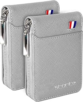 PU Leather 9 Slot Vertical Credit Debit Card Holder Money Wallet Zipper Coin Purse for Men Women (Light Brown - 11.5 x 2 x 8 Cm), 2Pack SilverGrey, Casual