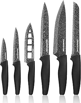 Nutriblade Knife Set by Granitestone, High Grade Razor Sharp Blades Kitchen Knife Set, Toughened Stainless Steel with Nonstick Mineral Coated Surface, Rubberized Ergonomic Grip, Dishwasher Safe