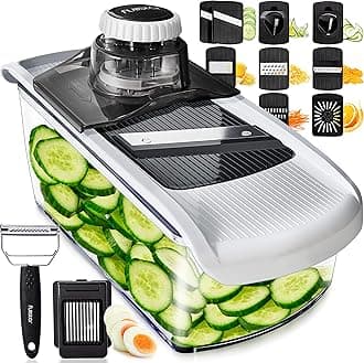 Fullstar Kitchen Mandoline Vegetable Slicer - Mandoline Slicer Spiralizer & Julienne Cutter for Veg Cucumber Onion Potato Carrot - Cheese Grater - Kitchen Tools & Gadgets (PRO 11-in-1, White)