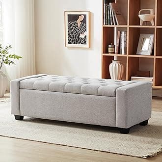 Huatean Home 48" Ottoman with Storage, Storage Ottoman Bench with Safety Hinge, Upholstered Entryway Bench with Seating for Bedroom, Living Room, Holds up to 330 lb(Light Gray)