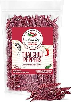 Authentic Red Thai Chili Peppers, 10 oz. Bag, Genuine Hot Red Whole Pepper Chilis, Dried Fresh for Cooking Traditional Asian Foods, Soups, and Curry by Amazing Chiles & Spices