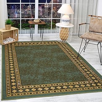 Antep RugsAlfombras Modern Bordered 8x10 Non-Skid (Non-Slip) Low Profile Pile Rubber Backing Indoor Area Rugs (Green, 7'10" x 10')