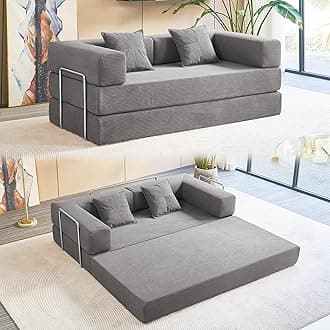 Compression Sofa - 78''Convertible Floor Sofa Bed - with Pillow Back Support Armrest - Comfy Foldable Sofa Bed Compressed Sofa in Box - Corduroy Fabric - for Living Room Bedroom(Grey)