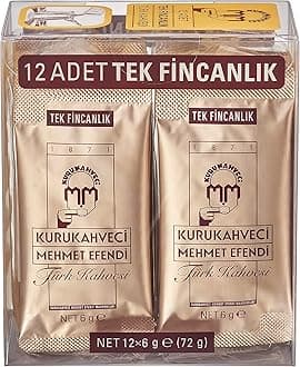 KURUKAHVECI MEHMET EFENDI Turkish Coffee, Single Packages, Roasted Ground,Rich Aroma, Fresh, Medium to Heavy-bodied, Original Taste Since 1871 (0.21 OZ / 6 Gr) Pack of 12