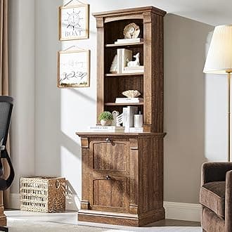 OKD Farmhouse Storage Bookcase，72" Tall Bookcase with 4-Tier Open Adjustable Shelves，Wooden Freestanding Bookshelf Storage Organizer for Home Office, Living Room，2 Drawers，Reclaimed Barnwood