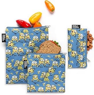 Simple Modern Minions Despicable Me Reusable Snack Bags for Kids, Girls, Boys | Food Safe, BPA & Phthalate Free Zip Polyester Pouch | Washable Sandwich Bag | Ellie Collection | 3 pack | Minions Unite