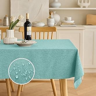 Decorelia Waterproof Reusable Small Table Cloths for Dining Table, Outdoor Washable Cloth Tablecloths for Rectangle Tables for Holiday, Wedding, Dining,Picnic(Oblong, 52 X 70 Inch (4-6 Seats), Aqua)